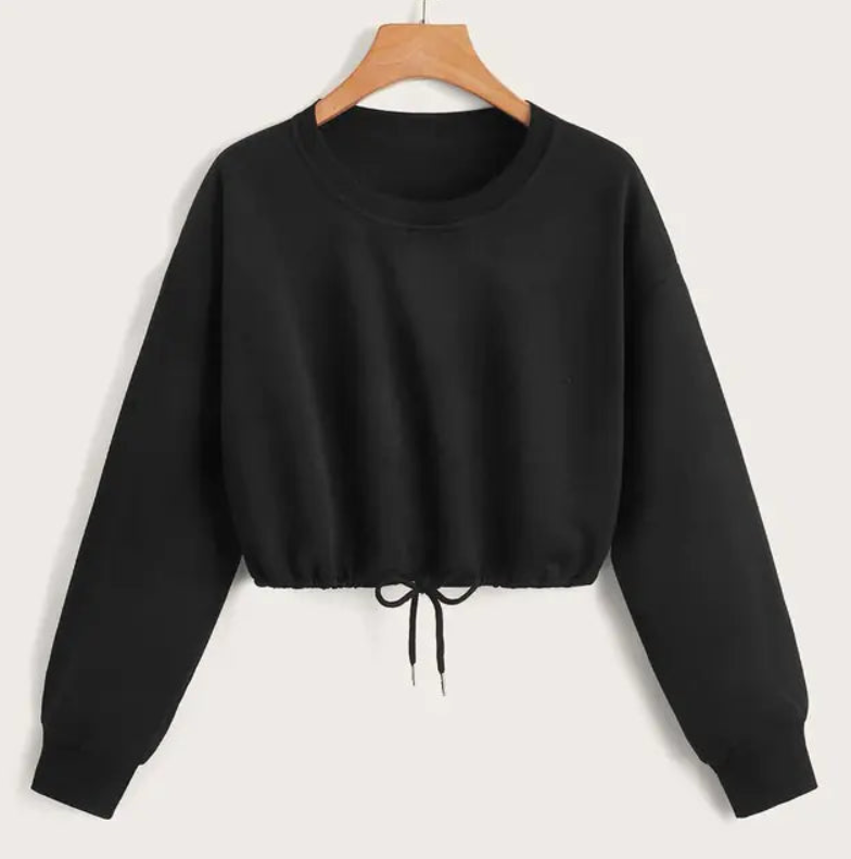 Long Sleeve Crop Top Sweatshirt with Drawstring Hem