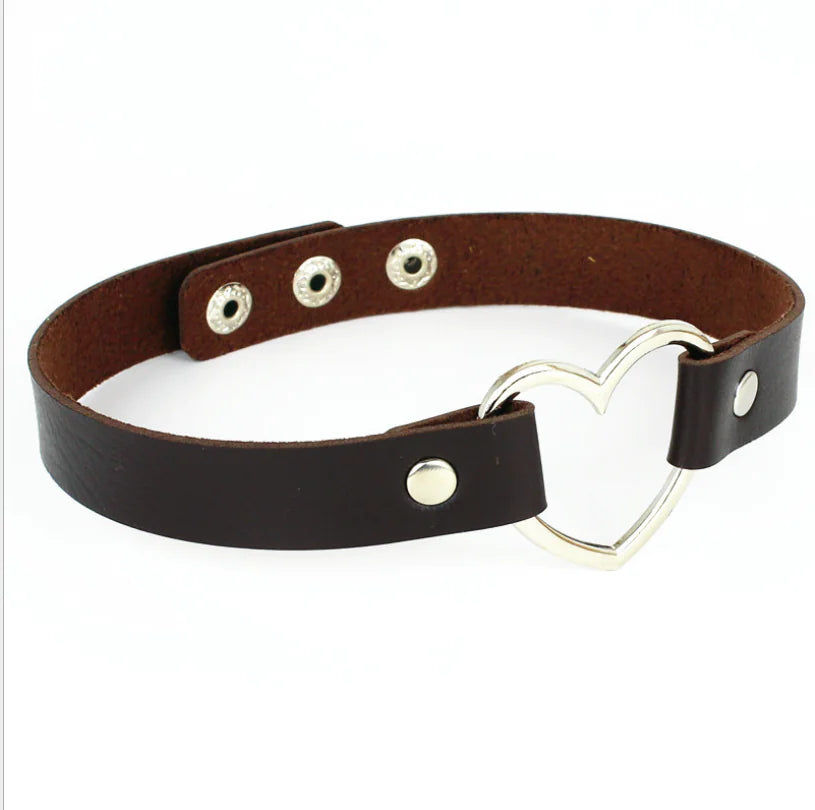 Leather Heart Choker