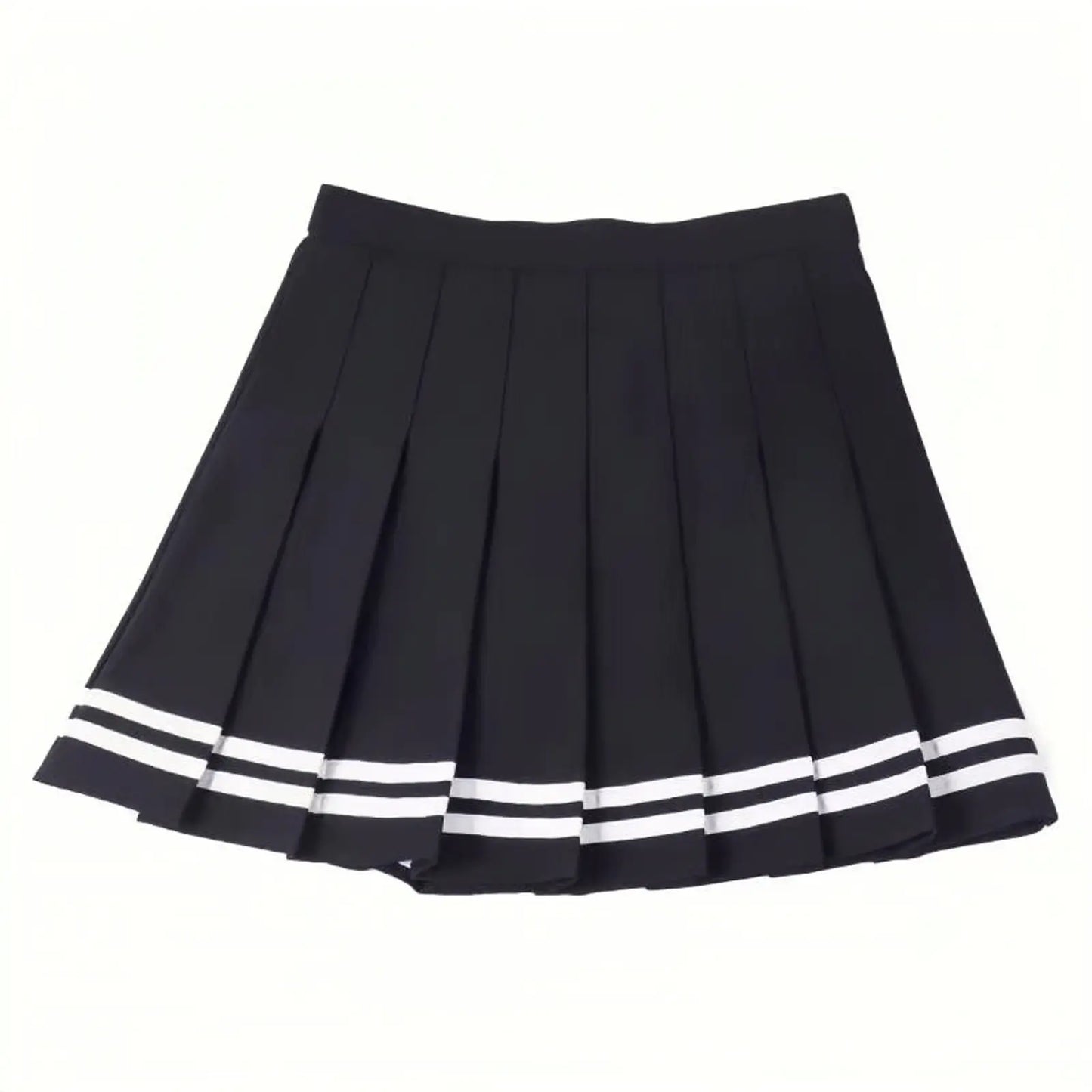 Striped High-Waisted Pleated Skirt