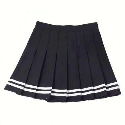 Striped High-Waisted Pleated Skirt