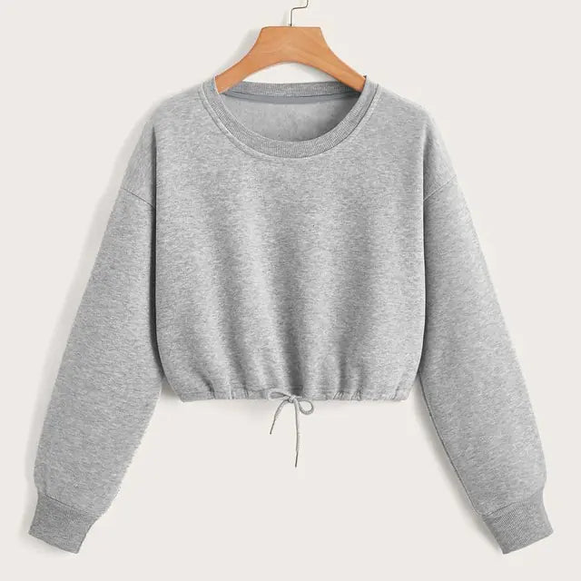 Long Sleeve Crop Top Sweatshirt with Drawstring Hem