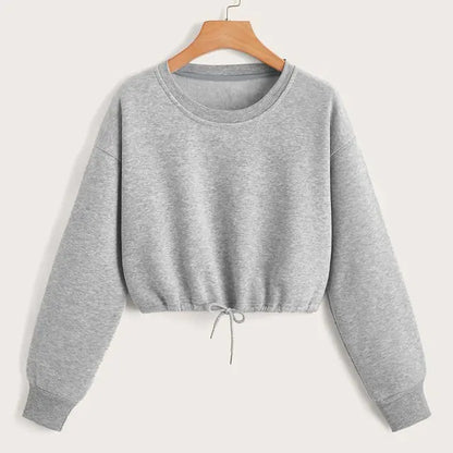 Long Sleeve Crop Top Sweatshirt with Drawstring Hem