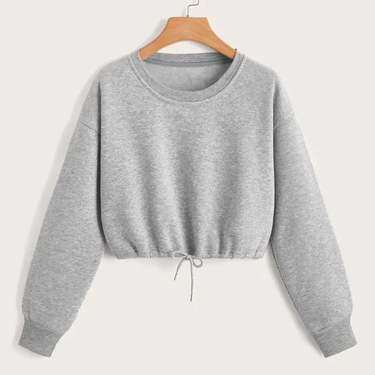 Long Sleeve Crop Top Sweatshirt with Drawstring Hem
