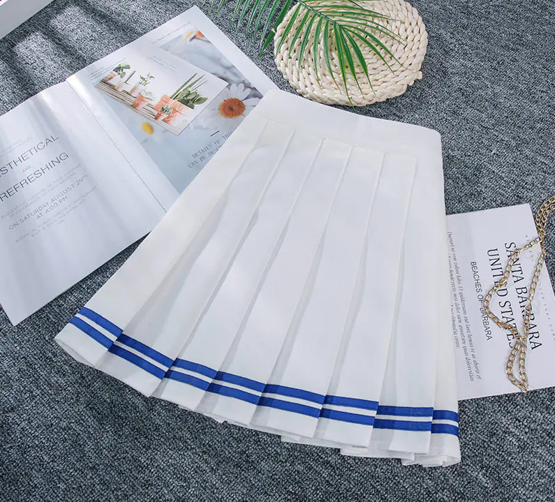 Striped High-Waisted Pleated Skirt