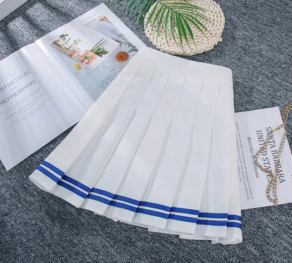 Striped High-Waisted Pleated Skirt