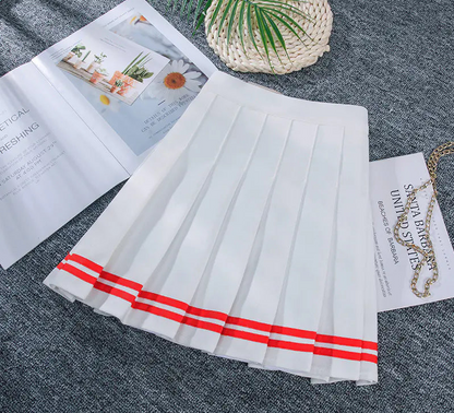 Striped High-Waisted Pleated Skirt