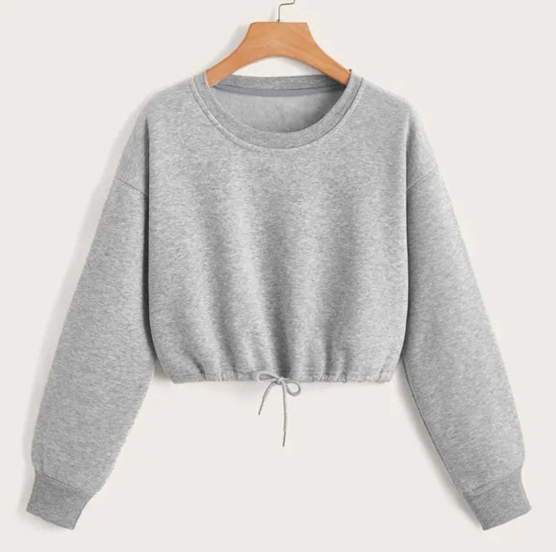 Long Sleeve Crop Top Sweatshirt with Drawstring Hem