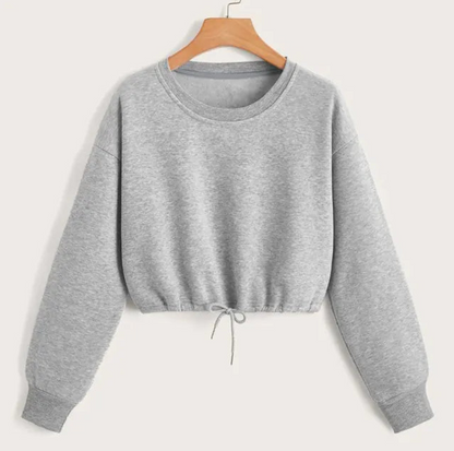 Long Sleeve Crop Top Sweatshirt with Drawstring Hem