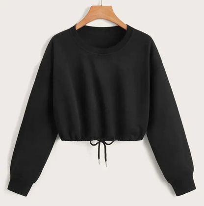 Long Sleeve Crop Top Sweatshirt with Drawstring Hem