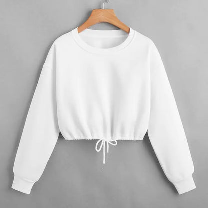 Long Sleeve Crop Top Sweatshirt with Drawstring Hem