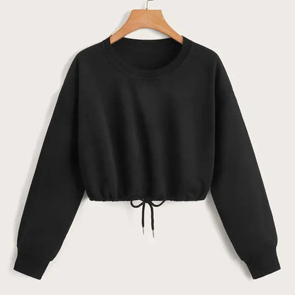 Long Sleeve Crop Top Sweatshirt with Drawstring Hem