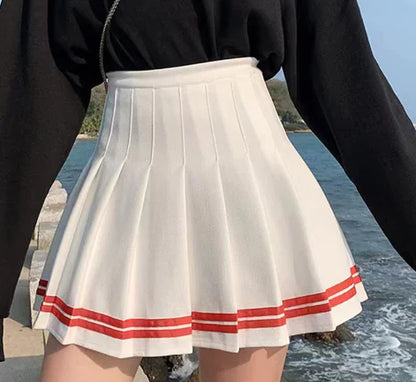 Striped High-Waisted Pleated Skirt